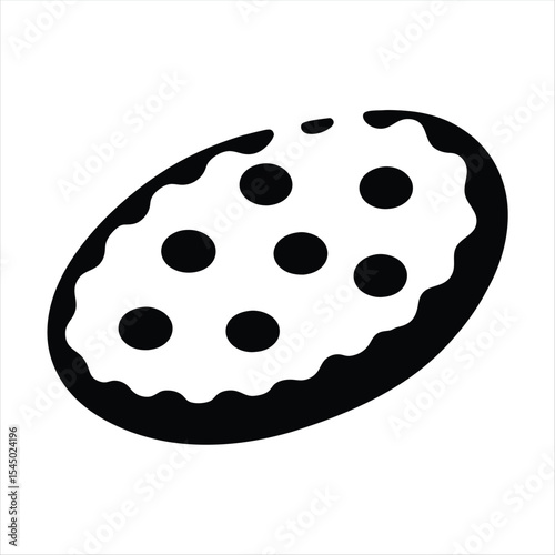 Black and White Chocolate Chip Cookie Illustration with Simple Design Style