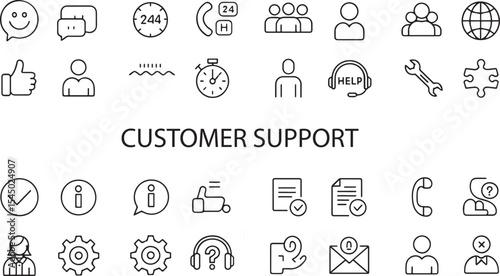 A collection of customer support icons in a simple line style