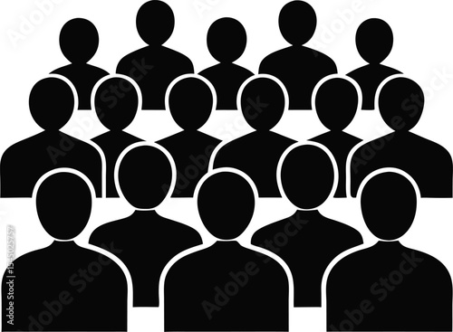 People in crowd silhouette icon on transparent background