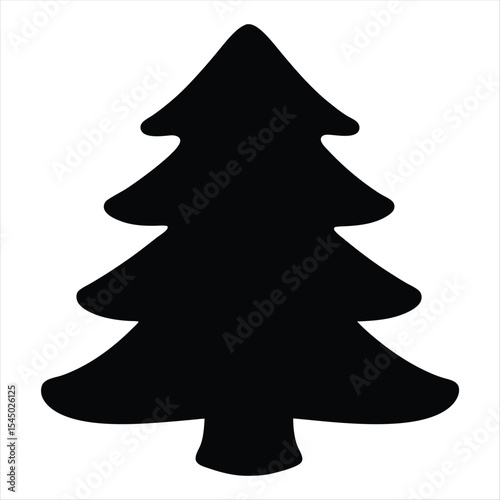 Simple minimalist black Christmas tree silhouette on a crisp white background
