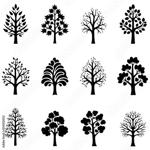 set of trees with and abstract art piece derived from a botanical tree form, a unique vector artistic design