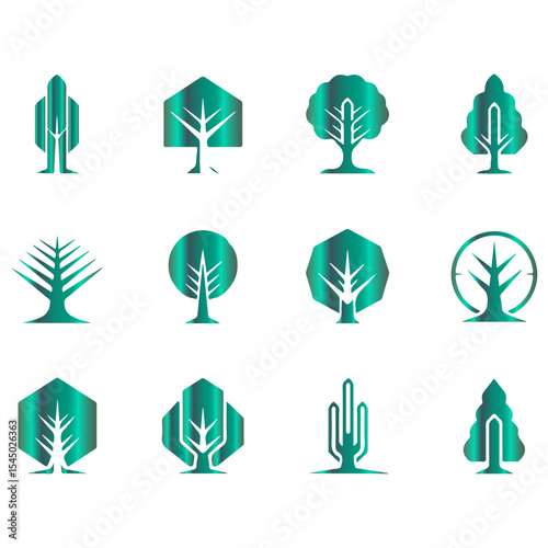 A masterpiece of vector art showcasing the detailed design of a botanical tree set