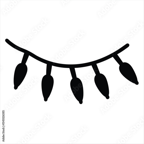Black silhouette of a string of holiday lights for festive decoration