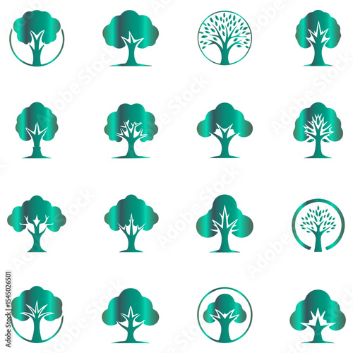 set of trees elegant botanical art of a tree enhanced with a subtle and modern vector gradient overlay