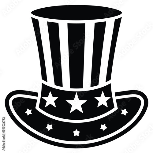 Black and white uncle sam top hat icon
