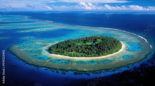 Breathtaking Aerial View of a Lush Tropical Island Paradise Surrounded by Turquoise Waters