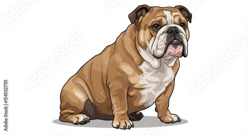 Adorable and Expressive Cartoon English Bulldog Isolated on White Background