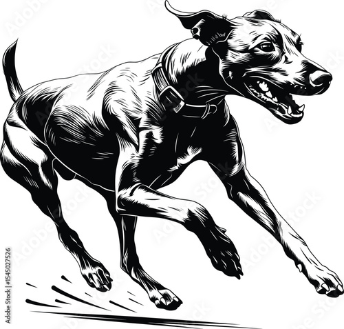 Dynamic Running Dog Full Sprint Motion Black White Line Art Athletic