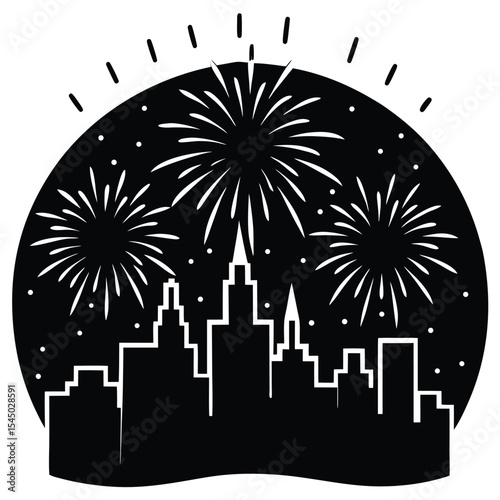 Cityscape fireworks display silhouette illustration