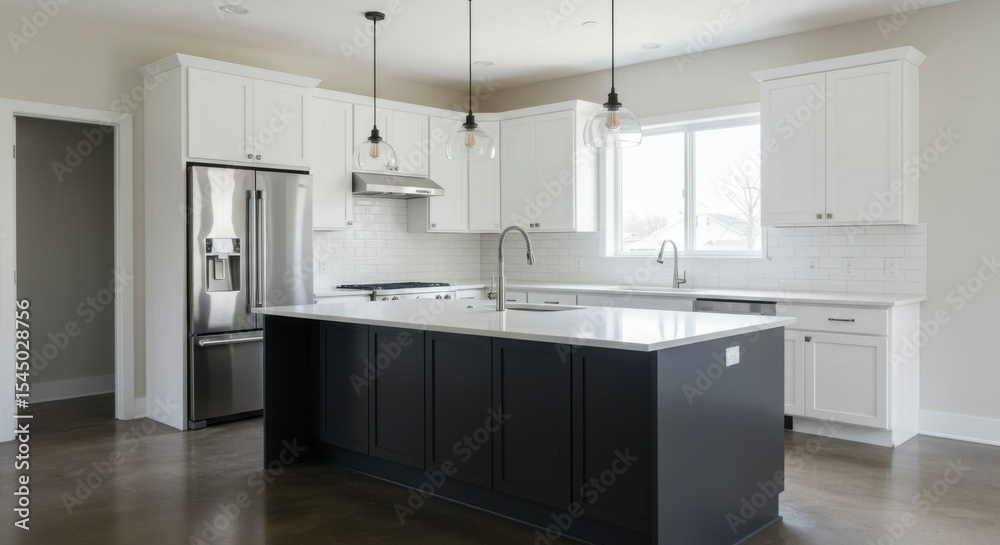 Fototapeta premium Modern kitchen with dark island