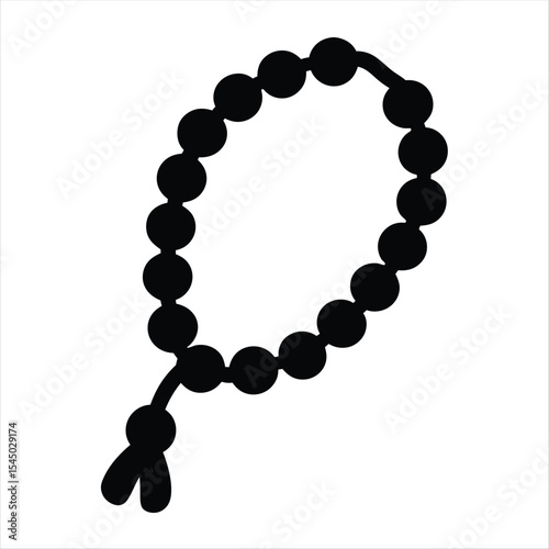 Black and White Rosary Beads Illustration, Religious Object Simple Graphic Design
