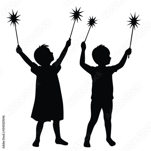 Silhouette of two children holding sparkler fireworks
