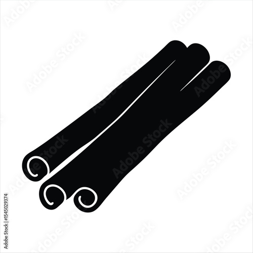 Elegant Black and White Rendering of Three Cinnamon Sticks on White Background