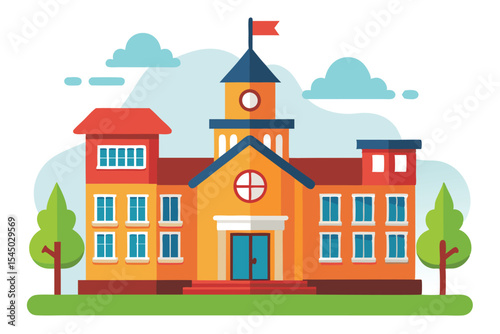 Classic School Building Illustration  Education, Learning, and Knowledge