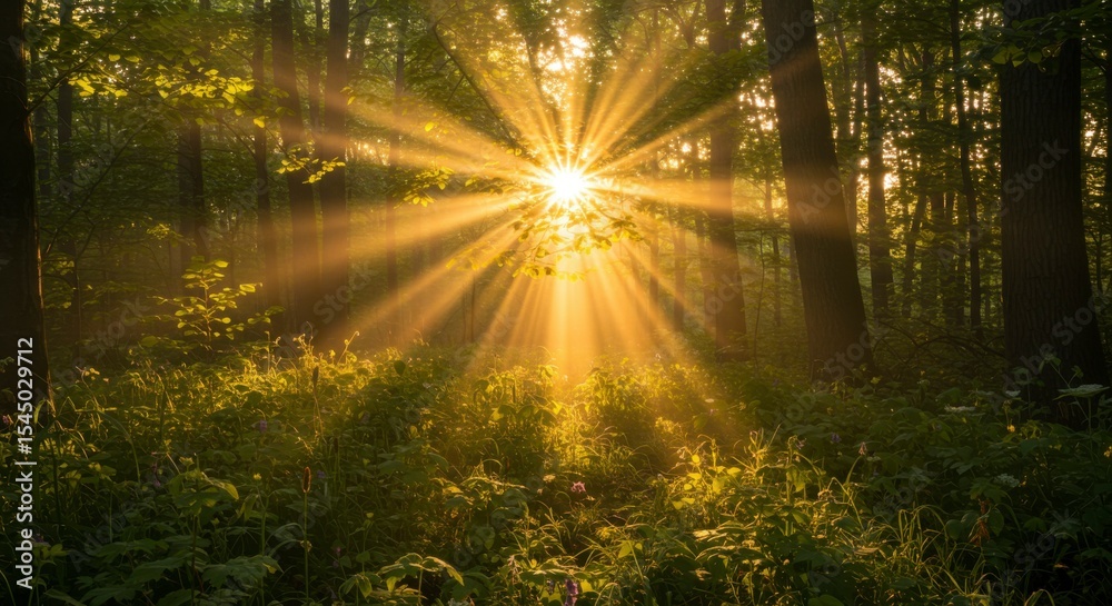 Obraz premium Sunlight through forest canopy