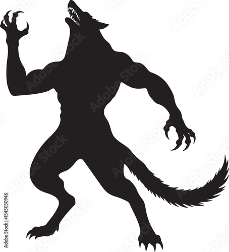 silhouette of werewolf, werewolf silhouette vector illustration, Halloween legendary monster