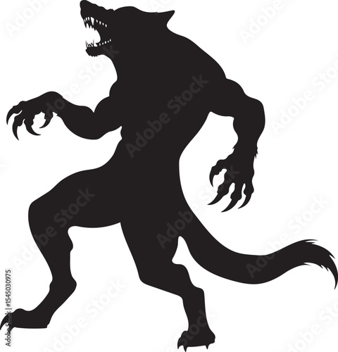 silhouette of werewolf, werewolf silhouette vector illustration, Halloween legendary monster