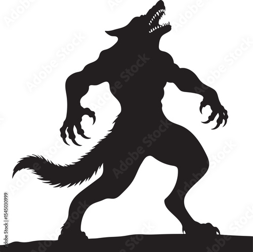 silhouette of werewolf, werewolf silhouette vector illustration, Halloween legendary monster
