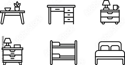 Household and Office Furniture Icons Set . and outline vector illustration