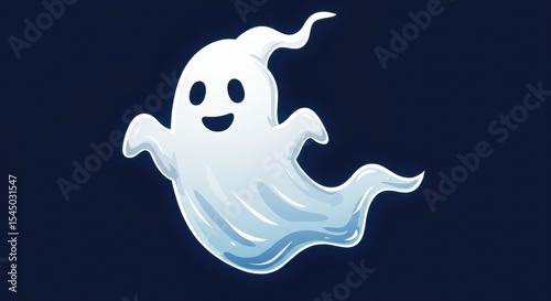 Cute cartoon ghost illustration on a dark background for Halloween designs