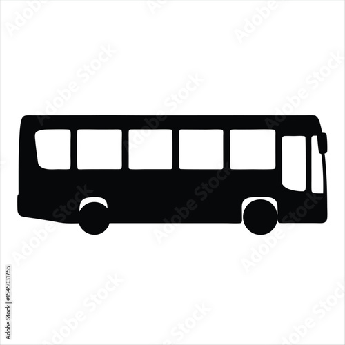 Black silhouette of an intercity bus with large windows on white background