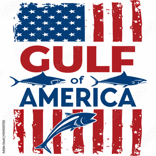 Gulf of America Fishing Distressed American Flag Design