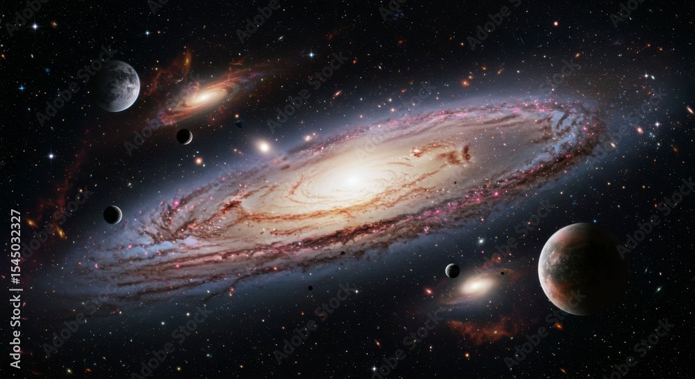 Fototapeta premium Spiral Galaxy with Planets