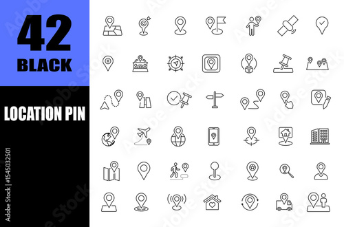 Location pin black icons. map pin, gps line icons.