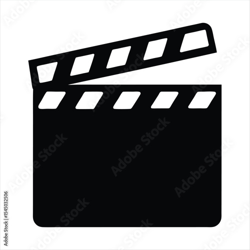 A black and white iconic clapperboard used in film making and production