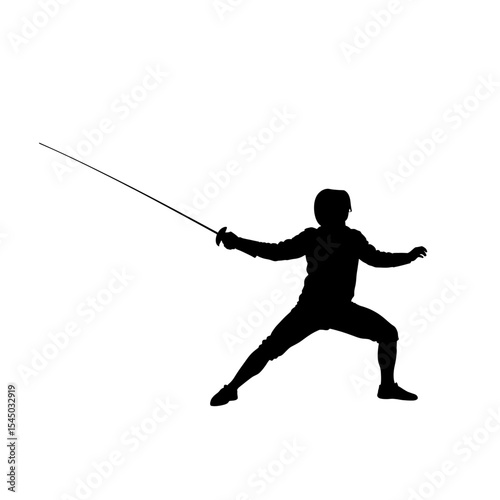 Fencer silhouette sports themes sword athlete attack position lunging fencing sword