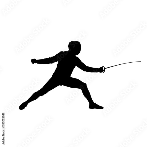 Black silhouette fencer attack position sword athlete figure lunging fencing sword sports themes