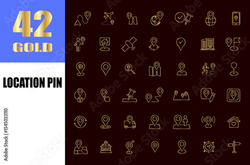Location pin gold icons. distance, place, navigation and address line icons.