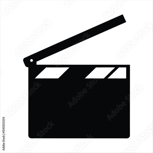 Simple graphic of a black film clapperboard with a white background