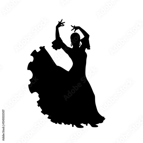 Black silhouette flamenco dancer dramatic pose Spanish performer figure flowing dress flamenco traditional dance