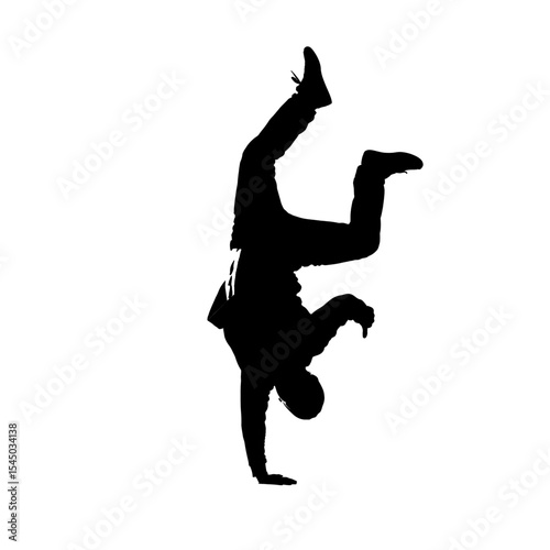 Black silhouette breakdancer spinning head street performer figure dynamic move breakdance urban dance