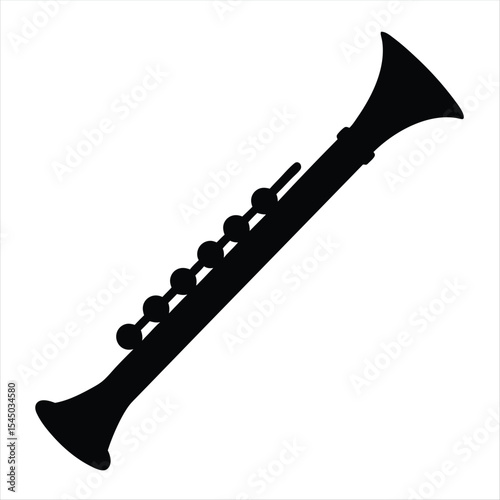Black silhouette of a clarinet against a white background musical instrument