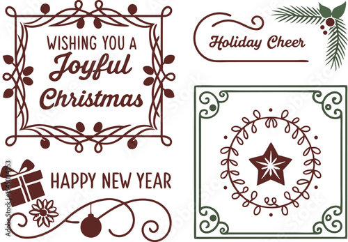Elegant Christmas greetings collection with festive holiday messages and design. Beautiful Christmas greetings set perfect for cards banners and digital projects. Creative Christmas greetings pack