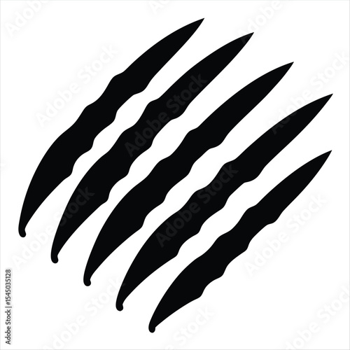 Black claw marks scratches isolated on white background sharp animal vector illustration