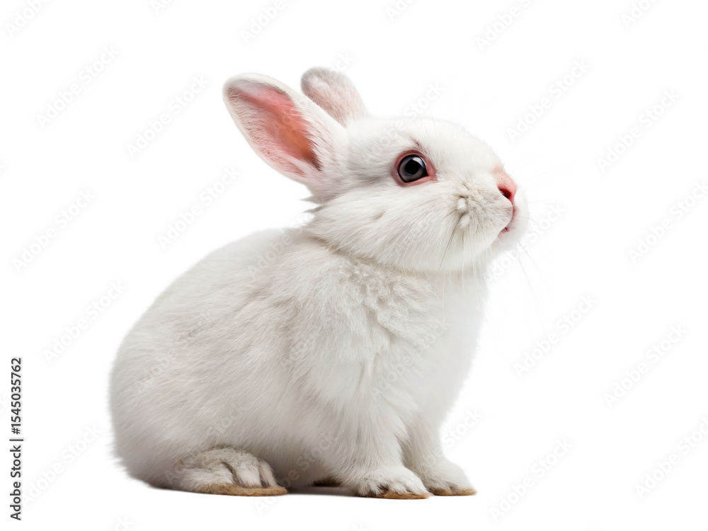 Fototapeta premium A white baby rabbit sits isolated on transparent background