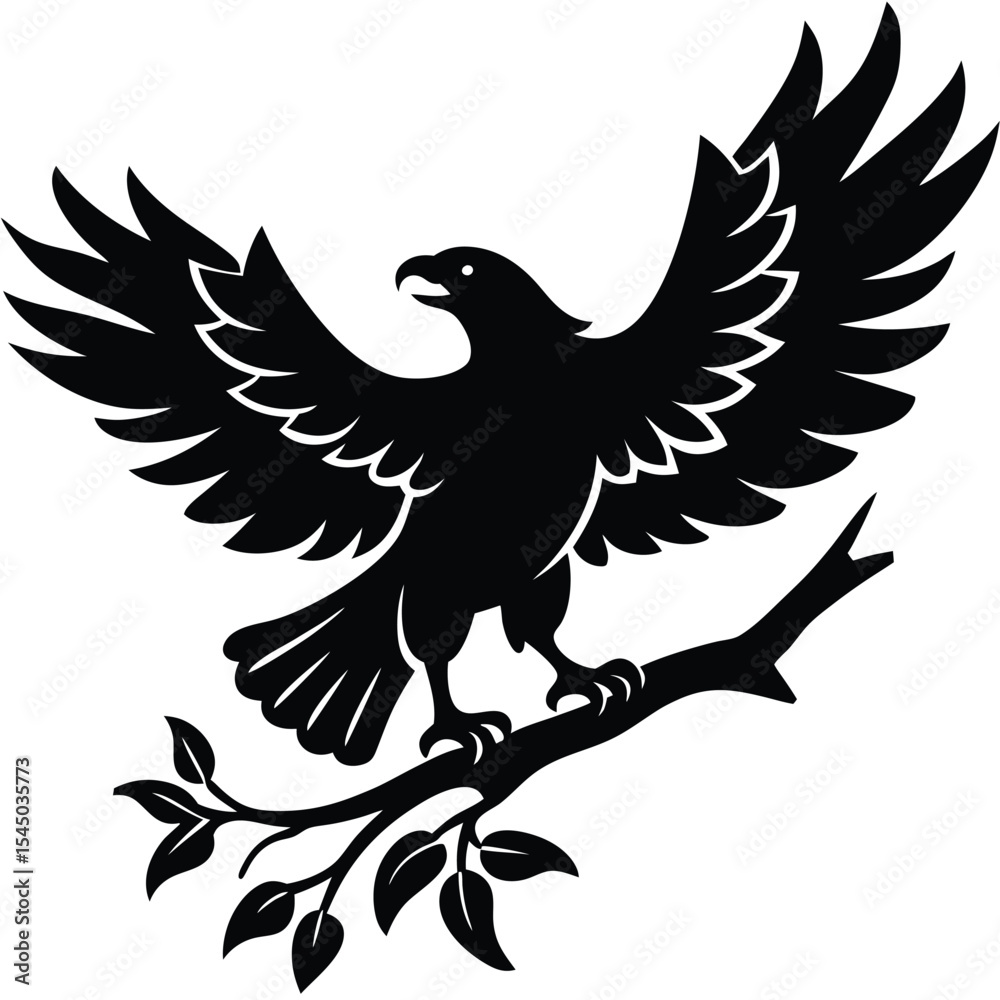 Obraz premium Black silhouette of eagle perched on branch