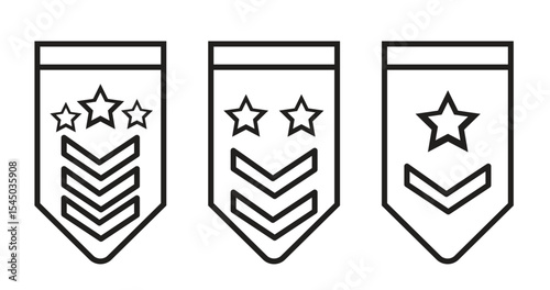 Military Rank Badges Line Icons Set