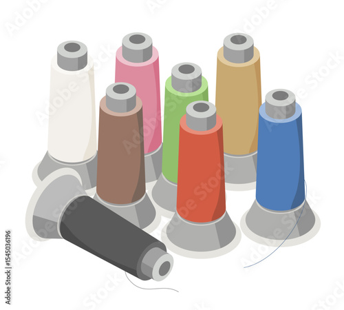 Colorful embroidery machine threads arranged in various spools for textile crafting garment decoration and professional stitching work
