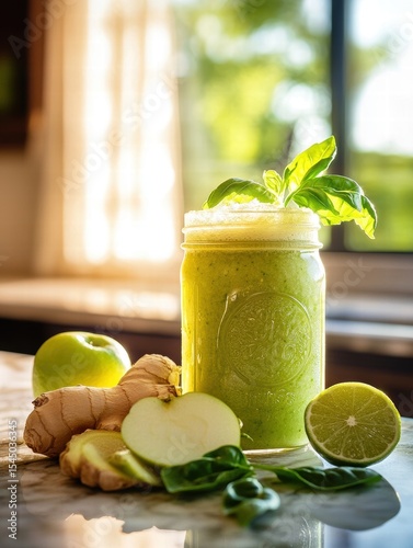 Refreshing Green Smoothie with Apple Ginger Lime and Basil Delicious and Healthy Drink