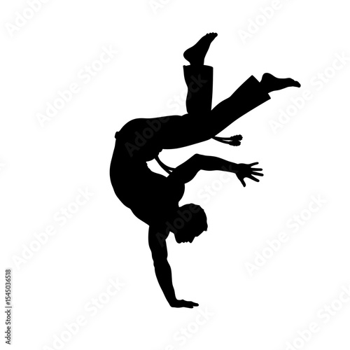 Black silhouette capoeira fighter movement martial artist figure acrobatic pose capoeira Brazilian martial arts