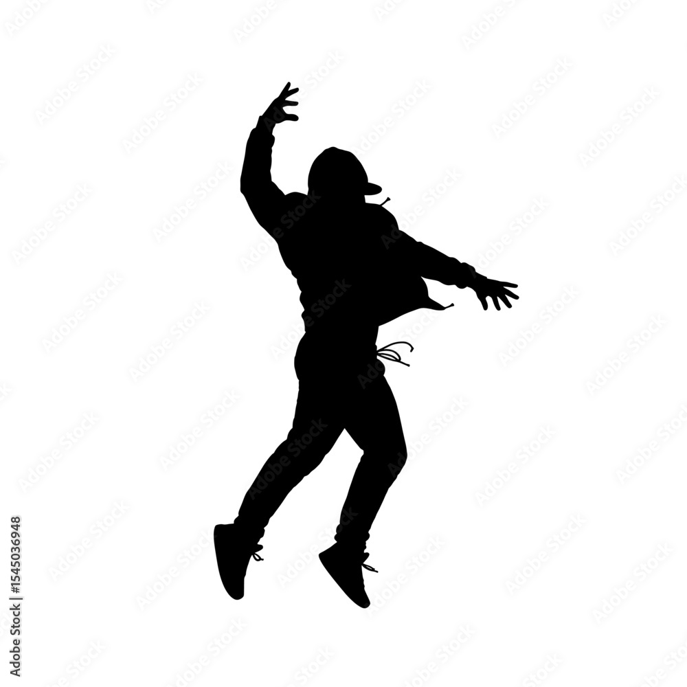 Naklejka premium Hip hop dancer silhouette dance themes urban performer performing dynamic pose hip hop street
