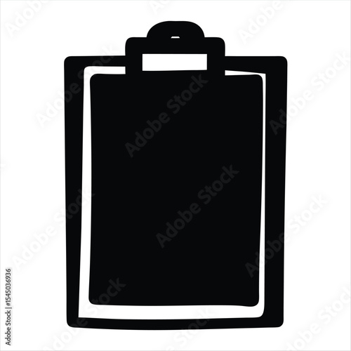 A simple black and white doodle of a clipboard with blank space