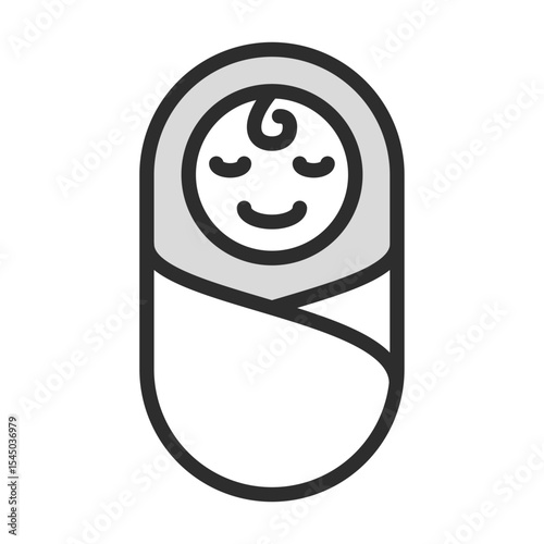 Swaddled baby, infant, newborn, sleeping, comfort, security, cozy, wrapped, child, parenting, peaceful, gentle icons. Baby Care Vector Icon