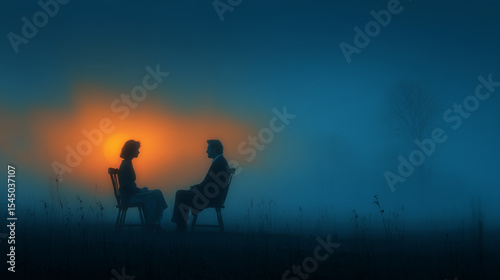 silhouettes of sitting couples against the sunset
