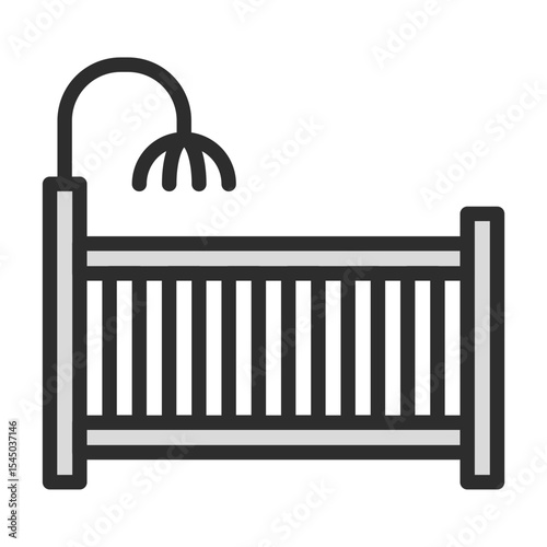 Baby Crib, Cot, Bed, Mobile, Nursery, Infant, Sleep, Child, Room, Furniture, Comfort, Safety, Playpen icons. Baby Furniture Vector Icon