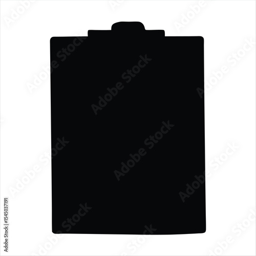 A black silhouette of a clipboard for documents and writing paper